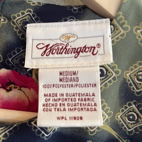 VTG Worthington Women's Floral Retro Top Sz Medium Short Sleeve Green Design - Picture 4 of 7